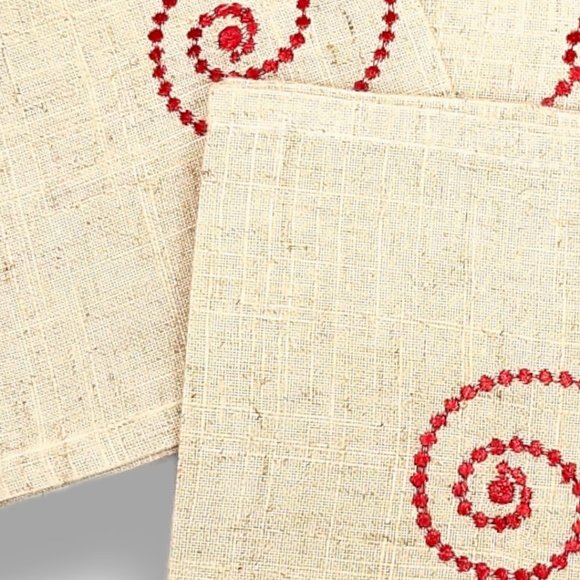 Cloth Napkins Set (4) Vintage Cotton Blend Cambria Weave Beige Red Embro… - Picture 5 of 6